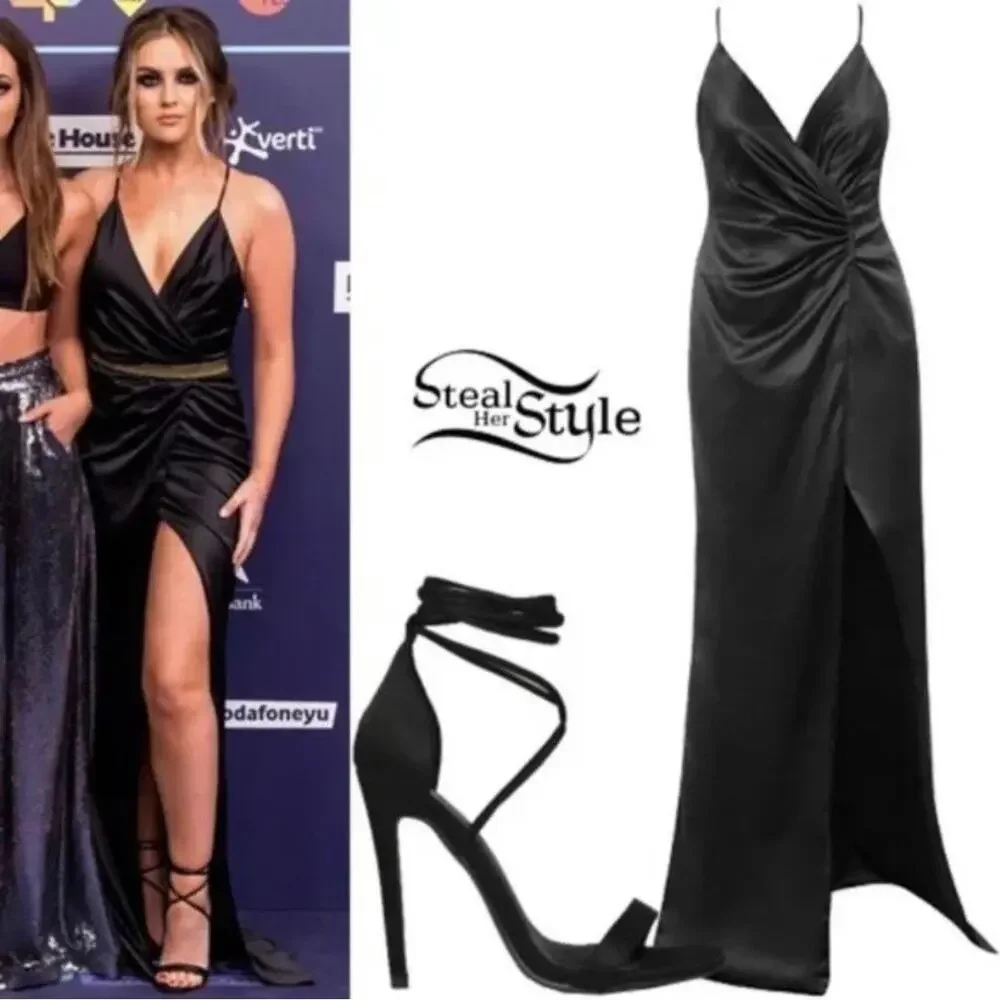 House of CB Black Satin Fairuz Maxi Slip Dress XS - Picture 6 of 6